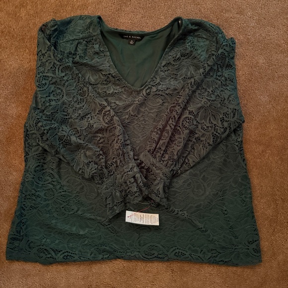Zac & Rachel Emerald Green Floral Lace V-Neck Blouse - sz XL - Picture 4 of 9